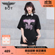 BOY LONDON【暗夜星辰】 秋季情侶款短袖燙鉆粉色老鷹T恤 N01003 黑色 S