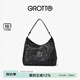GROTTO個(gè)樂經(jīng)典黑石hobo包大小號植鞣綿羊皮腋下單肩斜挎軟包通勤禮物 經(jīng)典黑 銀標(biāo)L