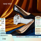 NINE WEST玖熙淺口尖頭高跟鞋女2025新款性感小貓跟單鞋通勤真皮氣質(zhì)女鞋 黑色(5.5cm)-羊皮革面 35
