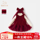 班喜迪女童連衣裙秋裝2025新款洋氣兒童公主裙周歲女寶寶禮服裙子秋冬 紅色 帶頭紗 120