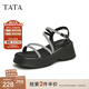 他她（TATA）休閑厚底涼鞋女鞋潮流一字帶法式?jīng)鲂镄驴頓WFF1BL4 黑/銀 37