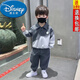 迪士尼（Disney）2025新款洋氣男孩酷帥運動(dòng)衣服潮兒童寶寶衛衣春秋季男童兩件套裝 灰色【套裝】 100