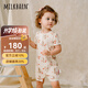 Milkbarn嬰兒短袖短褲連體服 6-24月新生兒春夏外出服寶寶爬服 米色兔兔 73cm (6-12m)
