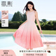 香影漸變粉色掛脖連衣裙女2025夏季新款中長(cháng)純棉圓領(lǐng)度假風(fēng)無(wú)袖裙 銀牡丹色 M 160/84A/95-110斤