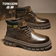 唐獅（TonLion）馬丁靴男靴冬季高幫靴子男鞋潮流戶(hù)外皮靴英倫風(fēng)工裝短靴 棕色42