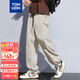 唐獅（TonLion）2025春男束腿休閑長(cháng)褲男寬松抽繩直筒褲子潮流 淺卡其 L 