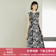 顏域提花收腰圓領(lǐng)連衣裙女秋2024新款復古優(yōu)雅氣質(zhì)中長(cháng)款無(wú)袖裙子 黑花 XL/42