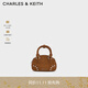 CHARLES&KEITH25秋新品復古鉚釘手提斜挎保齡球包生日禮物CK2-30782707-1 Sienna Brown赭石棕 S