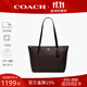 COACH蔻馳奧萊女包ZIP 30中號老花拉鏈單肩手提包托特包4455大容量通勤 深棕黑色