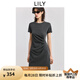 LILY2025夏新款格雷系極簡風不對稱褶皺收腰休閑短袖T恤連衣裙女 501灰色 S