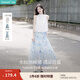 茵曼（INMAN）度假風(fēng)海邊出游印花半身裙2025夏季女裝新款松緊腰寬松a字裙 釉藍(lán)色 M