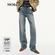 MO&Co.牛仔褲2025秋新品雙芯牛仔重工洗水微彈直筒高腰MBE3JENT03 牛仔藍(lán)色 S 26