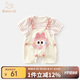班喜迪嬰兒衣服夏裝嬰幼兒連體衣短袖公主寶寶哈衣爬服夏季假兩件外出服 粉色 80cm