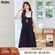 MsShe【假兩件仿牛仔連衣裙】大碼女裝2025夏季胖mm巨顯瘦a字裙子 藏青藍(lán)色現(xiàn)貨 3XL