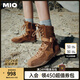 MIO歐陽娣娣|羅予彤同款米奧高幫賽車女2025新款拳擊馬丁靴綁帶長靴 棕色 37 (235mm)