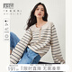 對白寬松北歐風(fēng)軟糯條紋毛衣女秋冬新款減齡復(fù)古插肩袖別致上衣 白底黑條 M