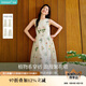 茵曼（INMAN）夏季植物碎花印花女裝無(wú)袖連衣裙百搭寬松花苞長(cháng)裙子 杏色 L