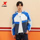 特步（XTEP）【門(mén)店同款】風(fēng)衣外套男春季新款連帽上衣休閑防風(fēng)運動(dòng)夾克男 精英藍/珍珠白 2XL