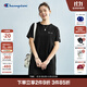Champion冠軍連衣裙2025夏季新款簡(jiǎn)約純色刺繡純棉短袖t恤裙女士 黑色 L