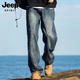JEEP SPIRIT吉普復古牛仔褲男秋冬季美式高街直筒褲子潮牌寬松百搭闊腿長(cháng)褲 復古藍 XL