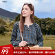 百圖betu女裝2025秋季新款襯衫復古休閑色織小格子長袖襯衣女2508T46 蘭黑 S