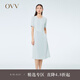 OVV2023春夏新款女裝單面緞三醋酸經(jīng)典圓領(lǐng)清爽百褶短袖連衣裙 藍灰（凈色）06 M