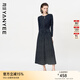 顏域波點(diǎn)長(zhǎng)裙2025新款秋季輕熟風(fēng)收腰顯瘦法式復(fù)古過(guò)膝氣質(zhì)連衣裙 黑花 L