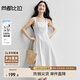 尚都比拉100%棉A字連衣裙女夏氣質(zhì)顯瘦收腰吊帶裙方領(lǐng)休閑中長裙