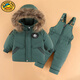 G.duck小黃鴨兒童羽絨服套裝兩件套女童寶寶男童貉子毛領(lǐng)1-3歲寶寶嬰幼 墨綠色 80 cm
