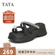 他她（TATA）休閑氣質(zhì)厚底拖鞋女外穿時(shí)尚絕美涼拖秋新款DWFT2BT4 黑/銀-拖鞋 37