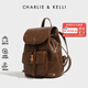 CHARLIE&KELLI CK品牌包包女包時(shí)尚復(fù)古雙肩包女士2025新款通勤簡(jiǎn)約小背包 棕色【京倉(cāng)配送 贈(zèng)送禮袋】