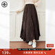 對白【AN大碼系列】高溫定型褶皺半身裙秋季微胖mm垂感飄逸大擺傘裙子 咖啡色 M 建議體重110-125