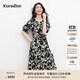 珂萊蒂爾2025年夏季新款棉質(zhì)法式優(yōu)雅浪漫幾何印花短袖連衣裙女 黑色 L