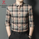 勁霸品牌長(cháng)袖襯衫男桑蠶絲春秋季中年男士商務(wù)休閑格紋打底衫 88323米色 2XL 180[適合155-170斤] 均碼