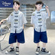 迪士尼（Disney）兒童漢服男童夏裝套裝2025新款小少爺國風(fēng)唐裝寶寶薄款新中式禮服 TZK633-藍色套裝 160 建議身高150-160厘米
