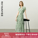 顏域法式碎花襯衫領(lǐng)連衣裙女2025夏季新款收腰袖過膝長款雪紡裙子 綠花 L