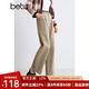 百圖betu女裝秋新款曠野美拉德高腰純棉翻邊直筒褲褲子女2409T80 卡其色 L