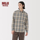 無(wú)印良品（MUJI）男式 法蘭絨長(cháng)袖襯衫男士襯衣25年秋季空調衫男裝純棉 淺米色格紋 L （175/100A）