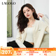 lagogo甜美蕾絲花邊領(lǐng)針織衫女拉谷谷2025年秋季新款溫柔通勤開衫 米色 S