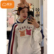 棉致美式條紋拼色連帽衛(wèi)衣女春秋季2025新款休閑寬松插肩袖上衣外套 K01025白灰色【常規(guī)高品質(zhì)】 L 105-125斤