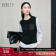 菲妮迪（FINITY）雪紡衫2025年秋季新款簡(jiǎn)約釘珠刺繡撞色拼接上衣女士 黑色 M