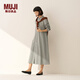 無印良品（MUJI）女式 法蘭絨 立領(lǐng)長袖連衣裙女裝裙子純棉連身裙25年秋季 淺米色格紋 S (155/80A)