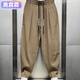 奧霂霖夏季新款薄透氣垂感休閑褲男士輕薄寬松褶皺哈倫褲蘿卜褲男 卡其色 M -120斤