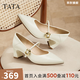 他她（TATA）粗跟瑪麗珍鞋女鞋高跟鞋女2025秋季新款皮鞋單鞋女XGM01AQ5 米白 38