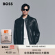 BOSS博斯【羊皮革】男士新款斜紋布襯里上蠟皮衣夾克 001-黑色 2XL