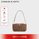 CHARLES&KEITH25冬新品復古絨面單肩腋下包法棍包CK2-20782753-1 Mocha Brown摩卡棕 S