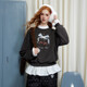 UNIFREE圓領(lǐng)加絨衛衣女時(shí)尚蝴蝶結印花燙鉆復古百搭韓版上衣 黑灰色 L