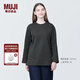 無(wú)印良品（MUJI）女式 粗棉線(xiàn)圓領(lǐng)長(cháng)袖T恤 上衣打底衫女款內搭 純棉秋季休閑女裝 炭灰色 4S L  (165/88A)