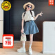 G.DUCKKIDS小黃鴨童裝女童夏裝套裝2025新款兒童衣服女孩娃娃衫上衣牛仔短褲 兩件套腰帶 160 建議150-160cm12-13歲
