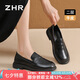 ZHR單鞋女英倫真牛皮鞋女平底百搭經(jīng)典樂福鞋女套腳女鞋 BK10 黑色38